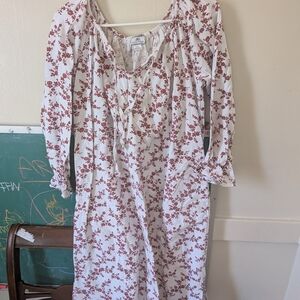 Women's Floral Cotton Nightgown - White with Rust Floral